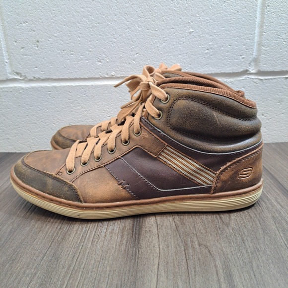Skechers Men's Brown Leather High Top Fashion Lace Up Sneakers Size 10.5 - Picture 3 of 8